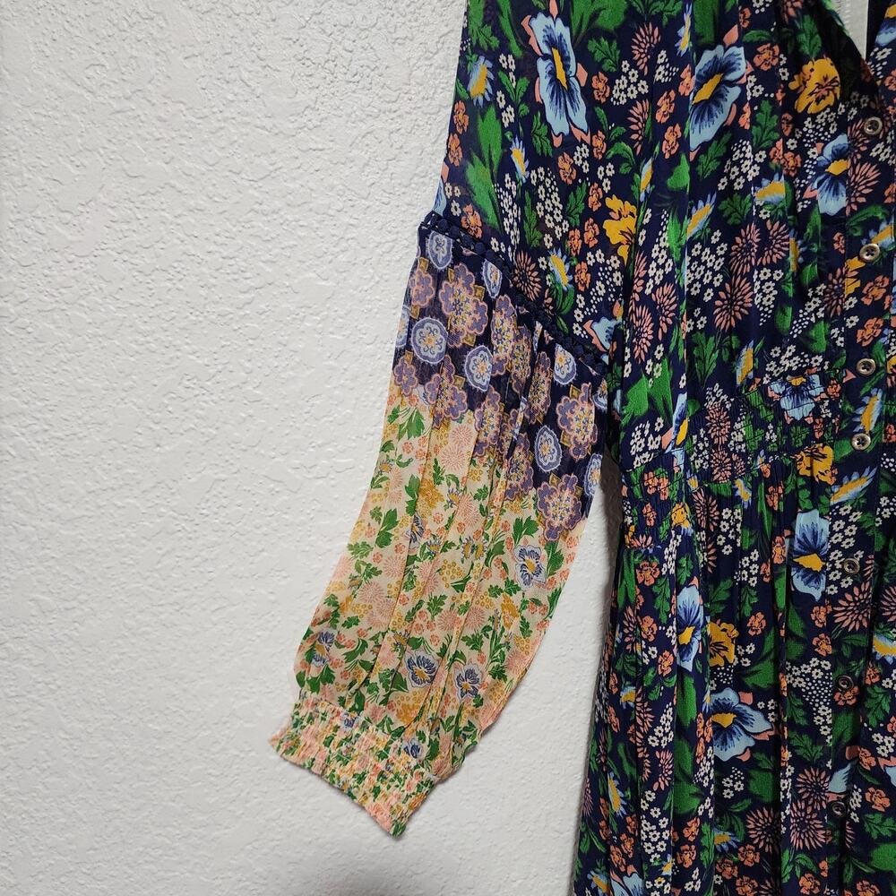 Anthropologie Floral Print Long Sleeve Elastic Waist Maxi Dress Large Petite NWT - Picture 8 of 14